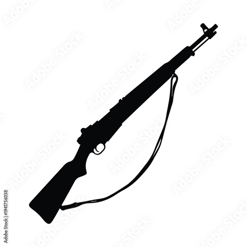 Silhouette of a rifle with sling on white background
