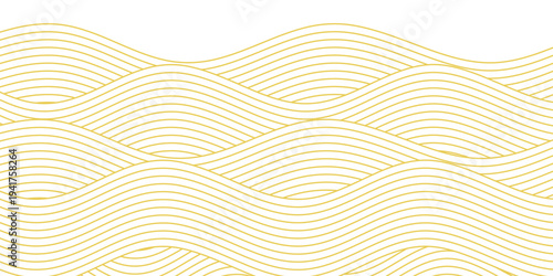 Yellow instant noodle, pasta and spaghetti texture with geometric wavy lines. Ramen, pasta vector pattern.