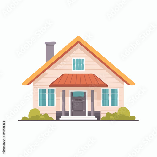 Charming suburban house illustration with a welcoming porch and classic architecture, perfect for residential design or property concepts