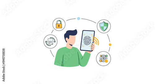 Biometric Authentication: Man Using Fingerprint Scan on Smartphone for Digital Identity Verification, Security, and Secure Data Access.
