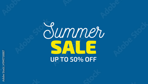 Summer sale promotional banner typography up to fifty percent discount marketing vector artwork design