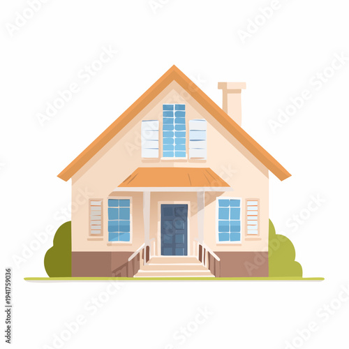 Charming and inviting suburban family home illustration with a cozy, traditional design perfect for real estate projects and residential concepts