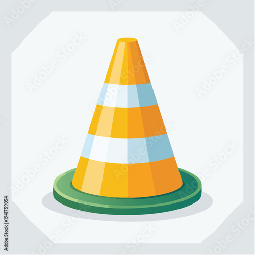 Vibrant orange and white striped traffic cone icon representing road safety, construction zone warnings, and temporary hazard alerts