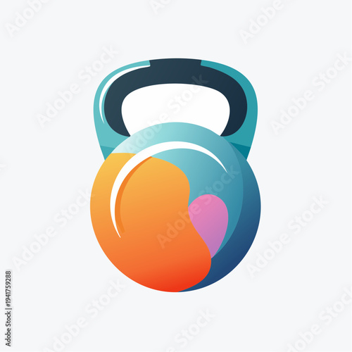 Dynamic and colorful kettlebell illustration, featuring a fluid abstract design that symbolizes vibrant fitness, strength, and energetic healthy living