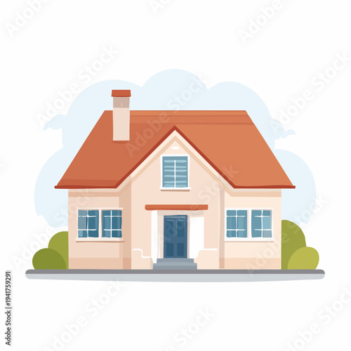 Delightful vector illustration of a modern family home with green landscaping, ideal for property and living themes