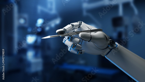AI Surgical Robot Holding Scalpel in Operating Room