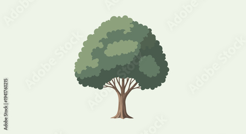 A single green tree with a brown trunk and branches.