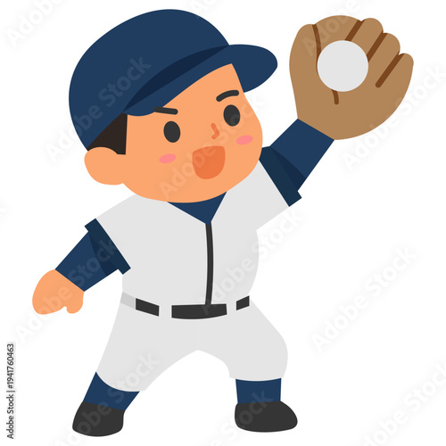 Cute Chibi Baseball Player Catching the Ball Cartoon Vector Illustration