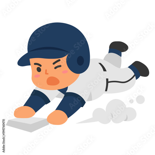 Cute Chibi Baseball Player Sliding into Base Cartoon Vector