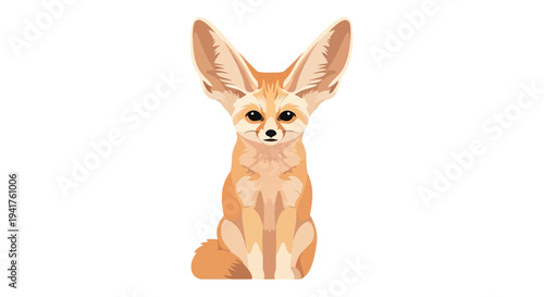 Adorable Fennec Fox with Large Ears Sitting and Looking Forward.