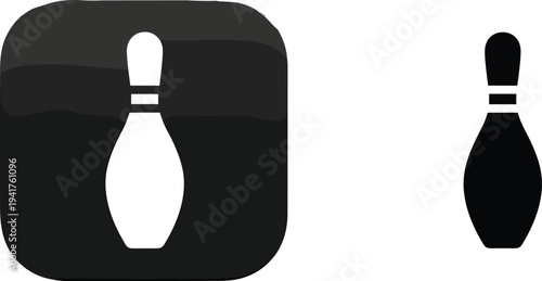 Minimalist bowling pin icon set featuring modern flat design and silhouette style, perfect for sports applications, mobile interfaces, signage, and recreational branding projects.