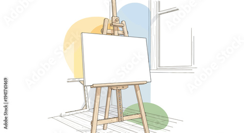 Artist Easel With Blank Canvas Ready For Painting.