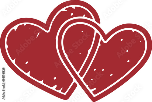 Interconnected red hearts on white background