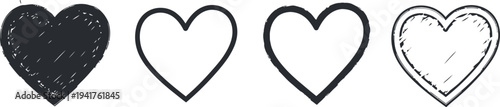 Four black and white heart shapes in a row

