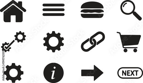 Illustration of set of document and file management glyph icons