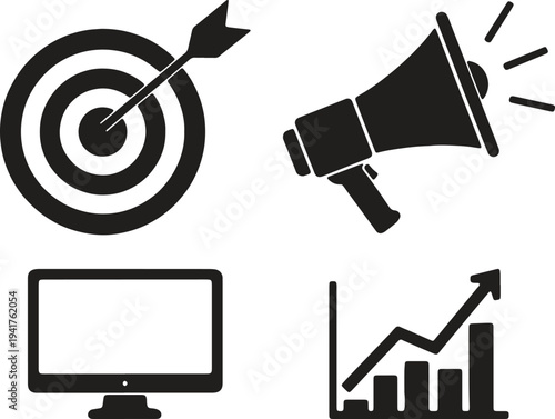 Illustration of set of green business and management icons