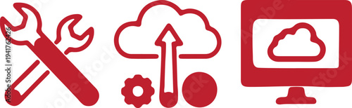 Illustration of set of green business and management icons