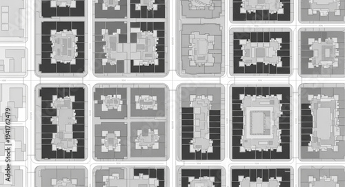 Aerial View of a City Grid with Buildings.
