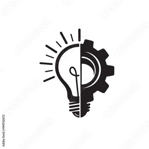 Creative Idea Gear Light Bulb Split Silhouette Icon