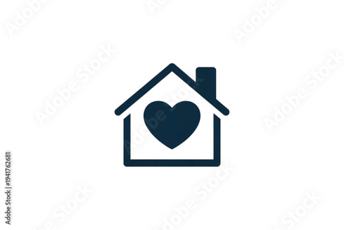 A simple house icon with a heart symbol in the center of the roof isolated on transparent background