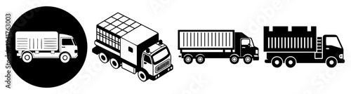 Fleet of delivery trucks and cargo vehicles in flat design for logistics transportation and supply chain management illustration