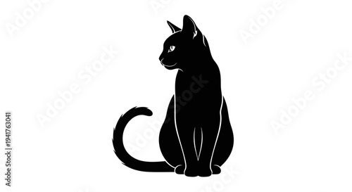 Black cat silhouette sitting and looking to the side.