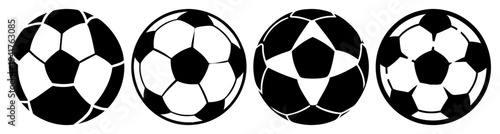 3D soccer balls in black and white with colorful geometric patterns isolated on transparent background