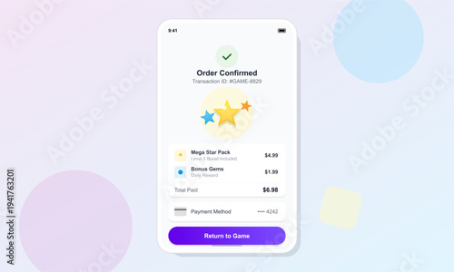 A mobile application interface displays a successful order