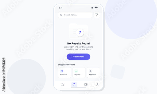 A clean mobile application interface displays a no results found