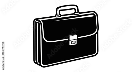 Black Leather Briefcase with Metal Clasp and Handle.