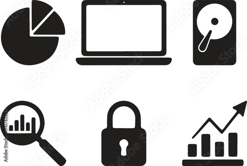 Illustration of set of green business and management icons