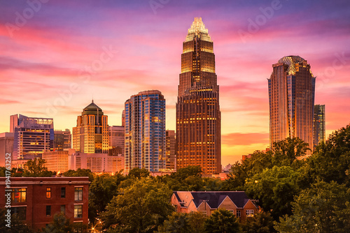 Schilderij op canvas Charlotte North Carolina USA Skyscrapers, office buildings and hotels in the cit