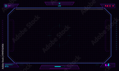 Futuristic digital head-up display interface with neon blue and