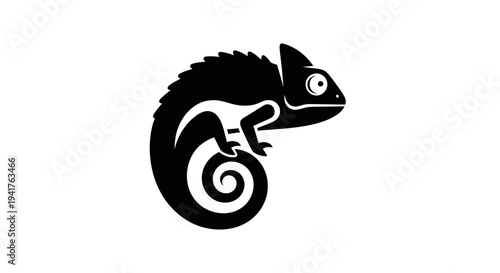 Black Silhouette of a Chameleon with a Swirled Tail.