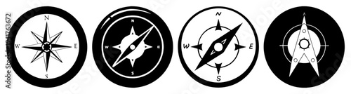 Set of four black and white minimalist car tire tread designs with directional and symmetrical patterns for automotive safety and performance