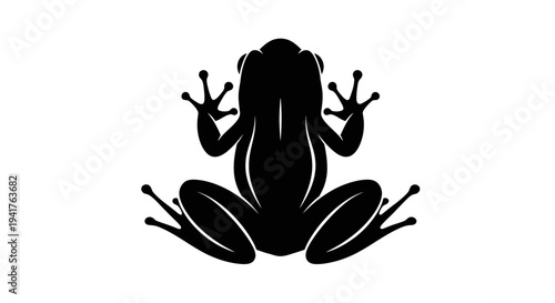 Black silhouette of a frog sitting on a white background.
