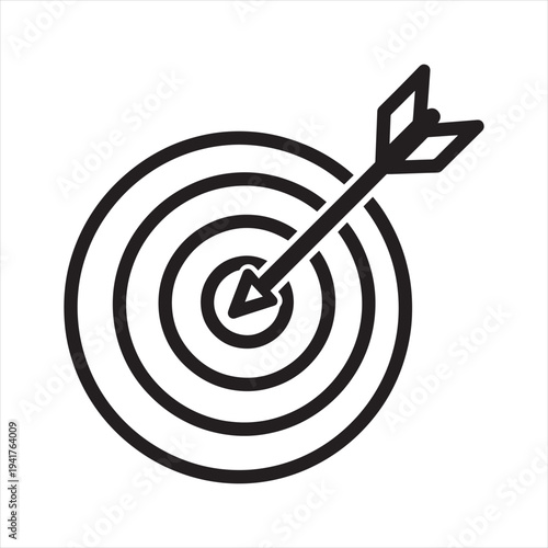 Minimalist black outline target with arrow hitting the bullseye vector icon, symbolizing business goals, success, and accuracy for marketing and web design