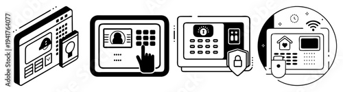 Set of four vintage retro rotary dial telephones isolated on white background for communication technology concept