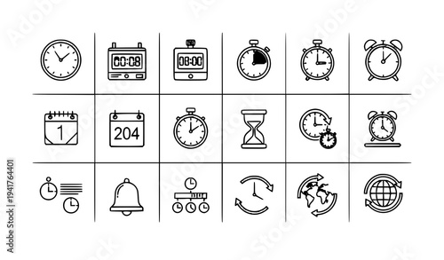 Time UI thin line icons vector set pixel perfect clock timer outline symbols for web and apps