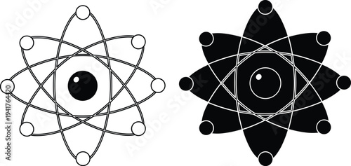 Atomic structure atom symbol icons with orbiting electrons science physics concept vector illustration isolated