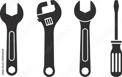 Illustration of set of document and file management glyph icons