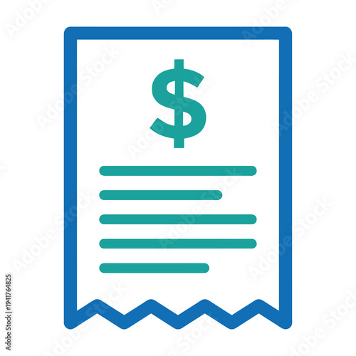 Dollar sign receipt icon with green lines and blue border symbolizing financial transaction or payment