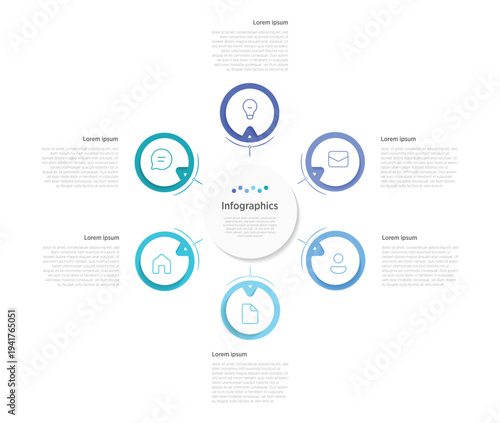 A 6-circle infographic arranges six equal circles in a compact, balanced layout—often two rows of three or a hexagonal cluster—to showcase related data points, steps, or concepts clearly.
