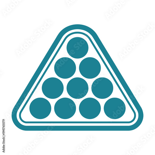 Teal triangle icon with nine circles inside on white background simple modern design element