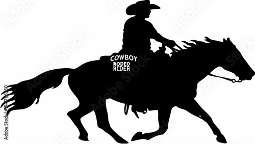 Cowboy riding horse in dynamic motion with cowboy rider