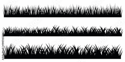 Three rows of silhouetted grass against a white background