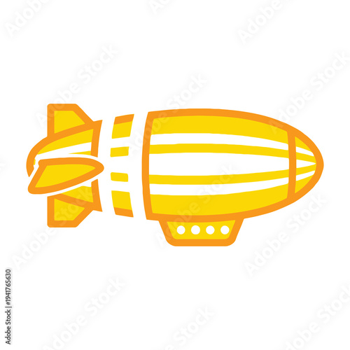 Vibrant orange airship blimp flying high with white stripes on a clean white background