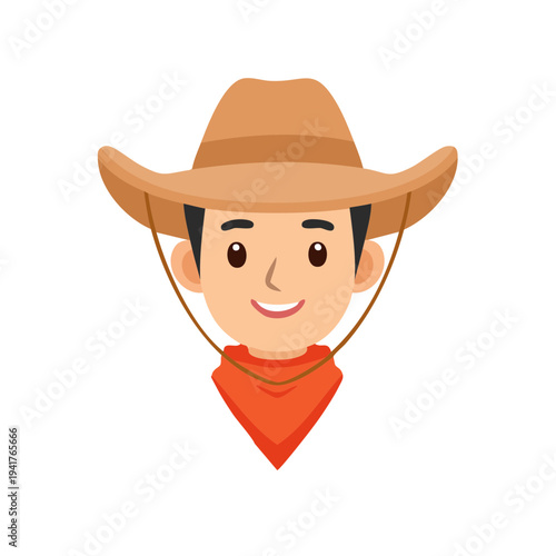A Smiling Cowboy with a brown hat and orange scarf, portrait view