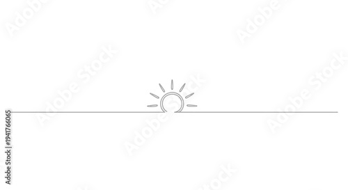Minimalist sun rising on horizon, single line art, sunrise, new day concept