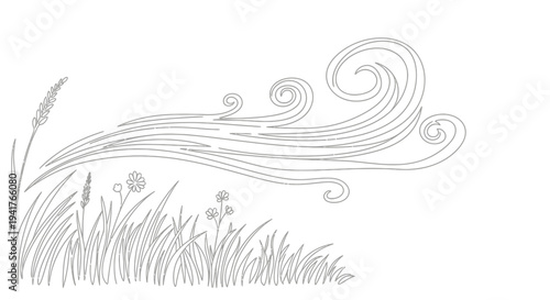 Whimsical Wind Blowing Through Meadow Grass and Wildflowers